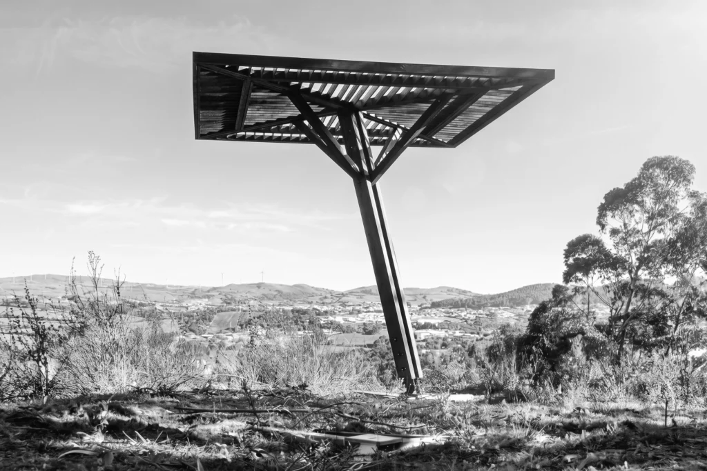 An icon, reduced to its essence. A singular gesture of structure, light, and shade designed to stand lightly within the landscape while creating a lasting architectural presence.