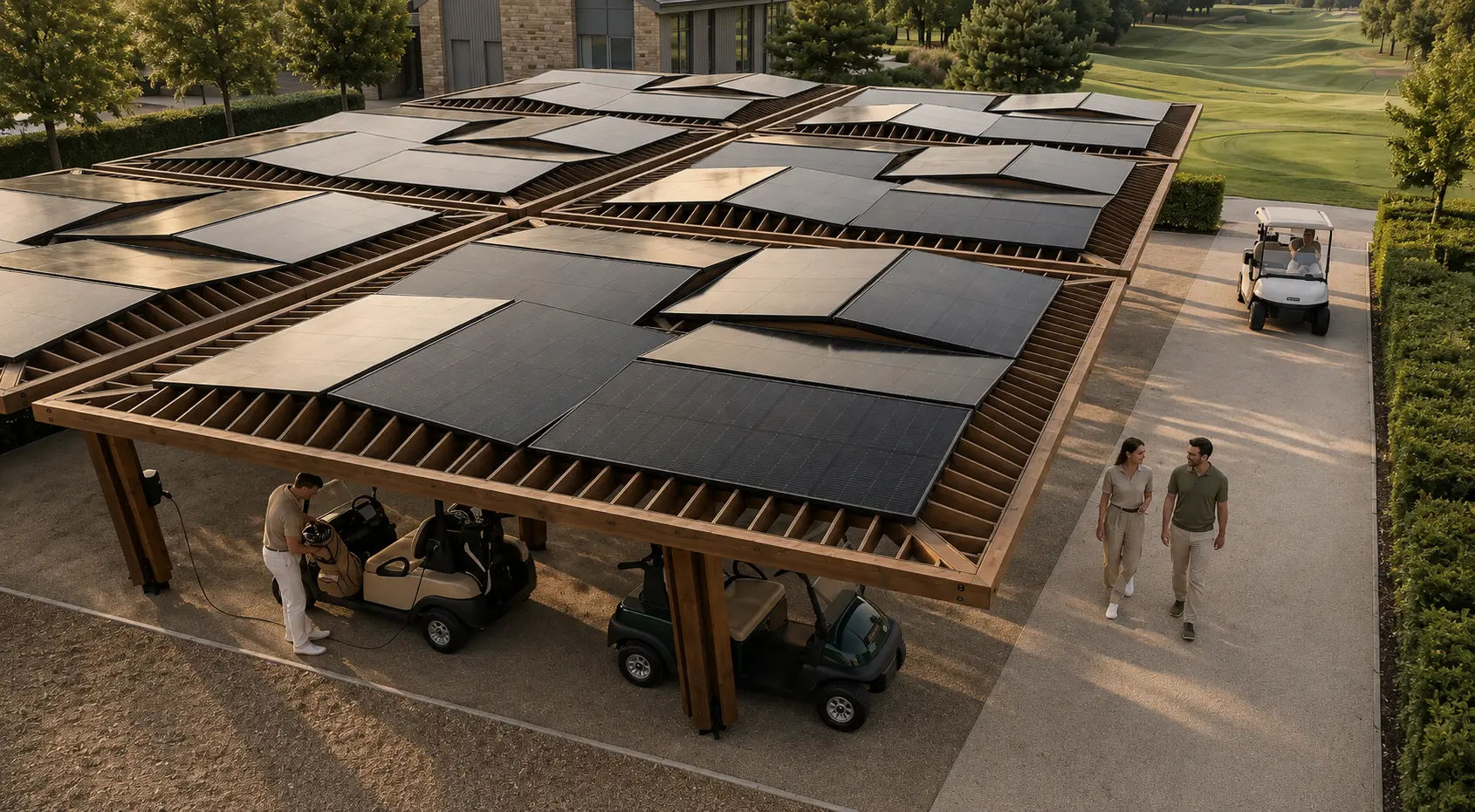 Solar parasol canopy with integrated charging